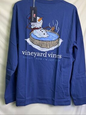 Vineyard Vines “Hot Toddy Snowman“ Pocket Long Sleeve Tee - Moonshine